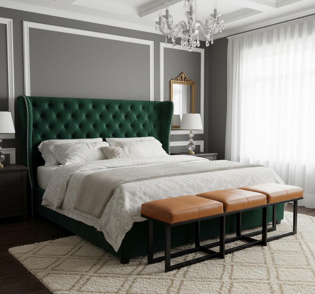 Elmer Metal Base with Buff Leather Upholstered Bench
