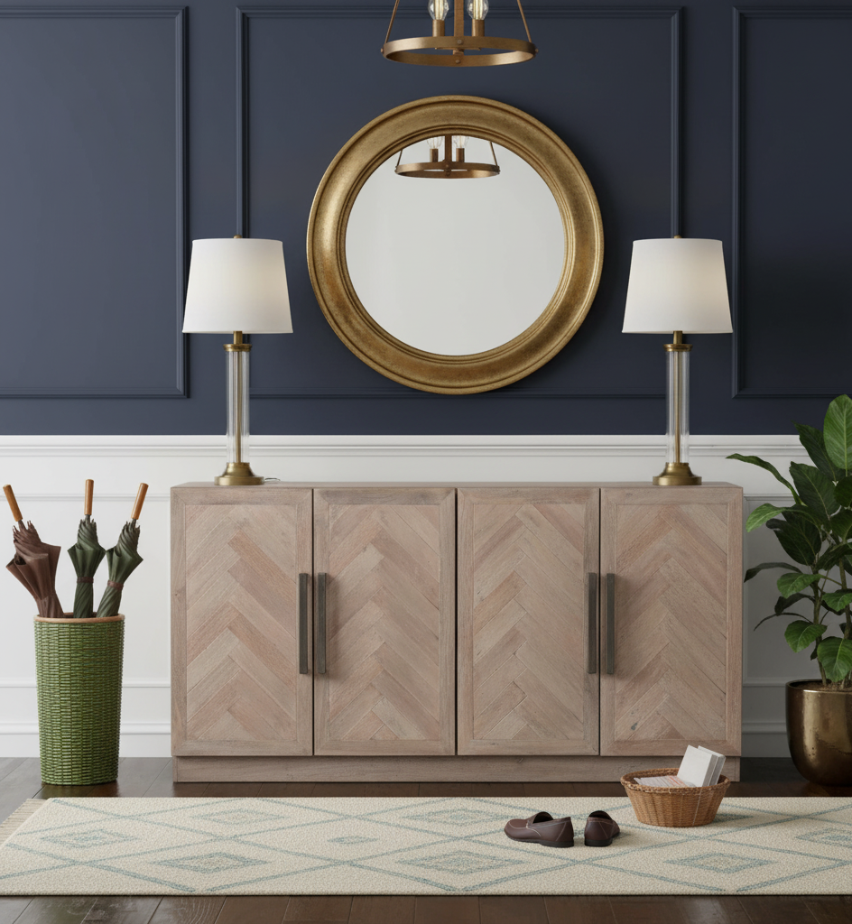 Parquet Mango Wood 4 Door Buffet Slate Grey