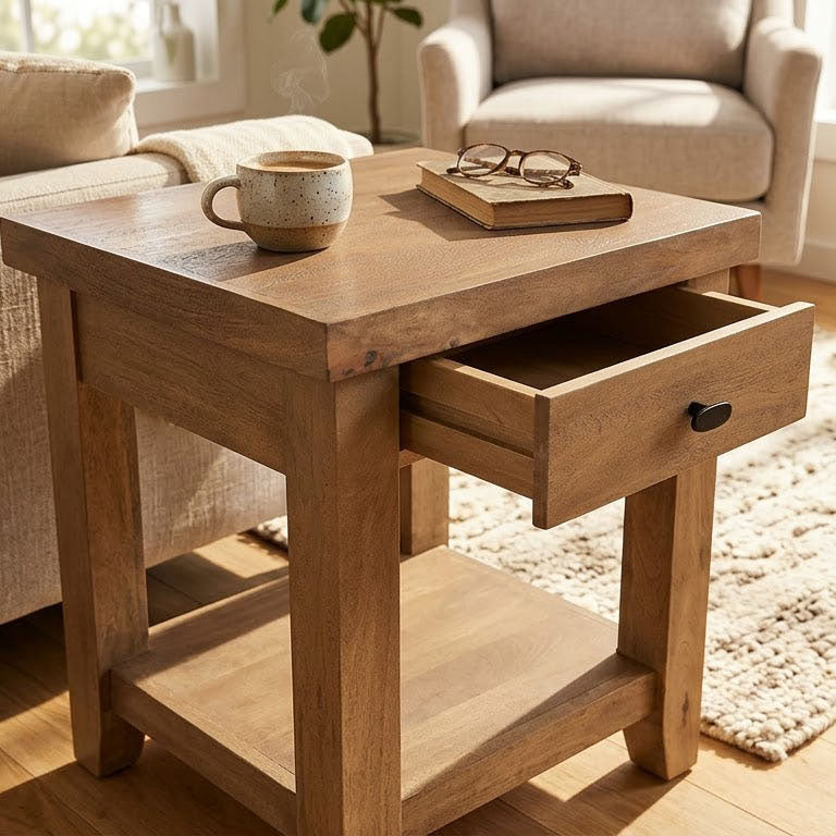 Hamil Mango Wood 1 Drawer Side Table