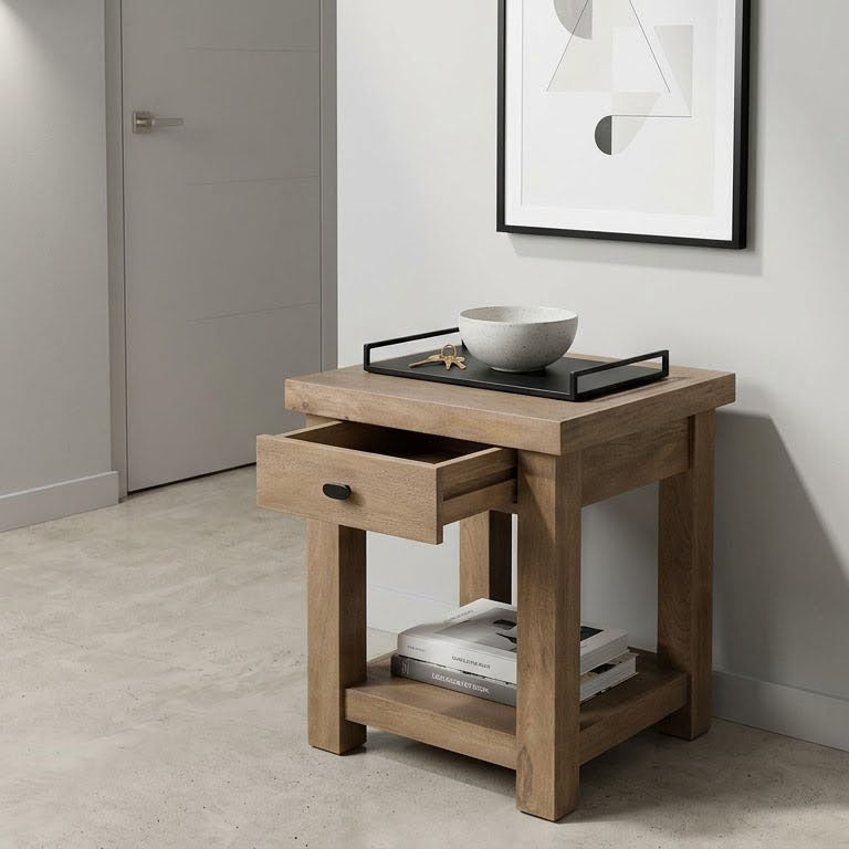 Hamil Mango Wood 1 Drawer Side Table