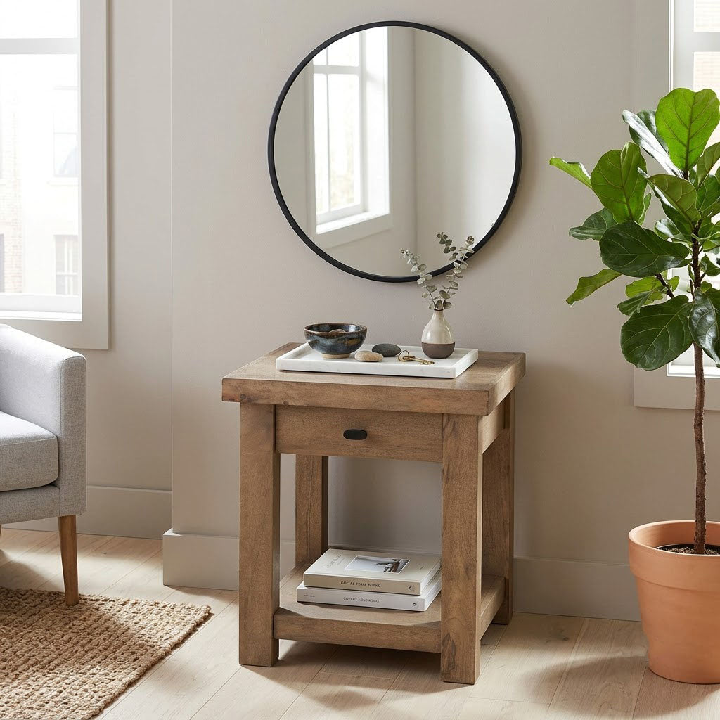 Hamil Mango Wood 1 Drawer Side Table