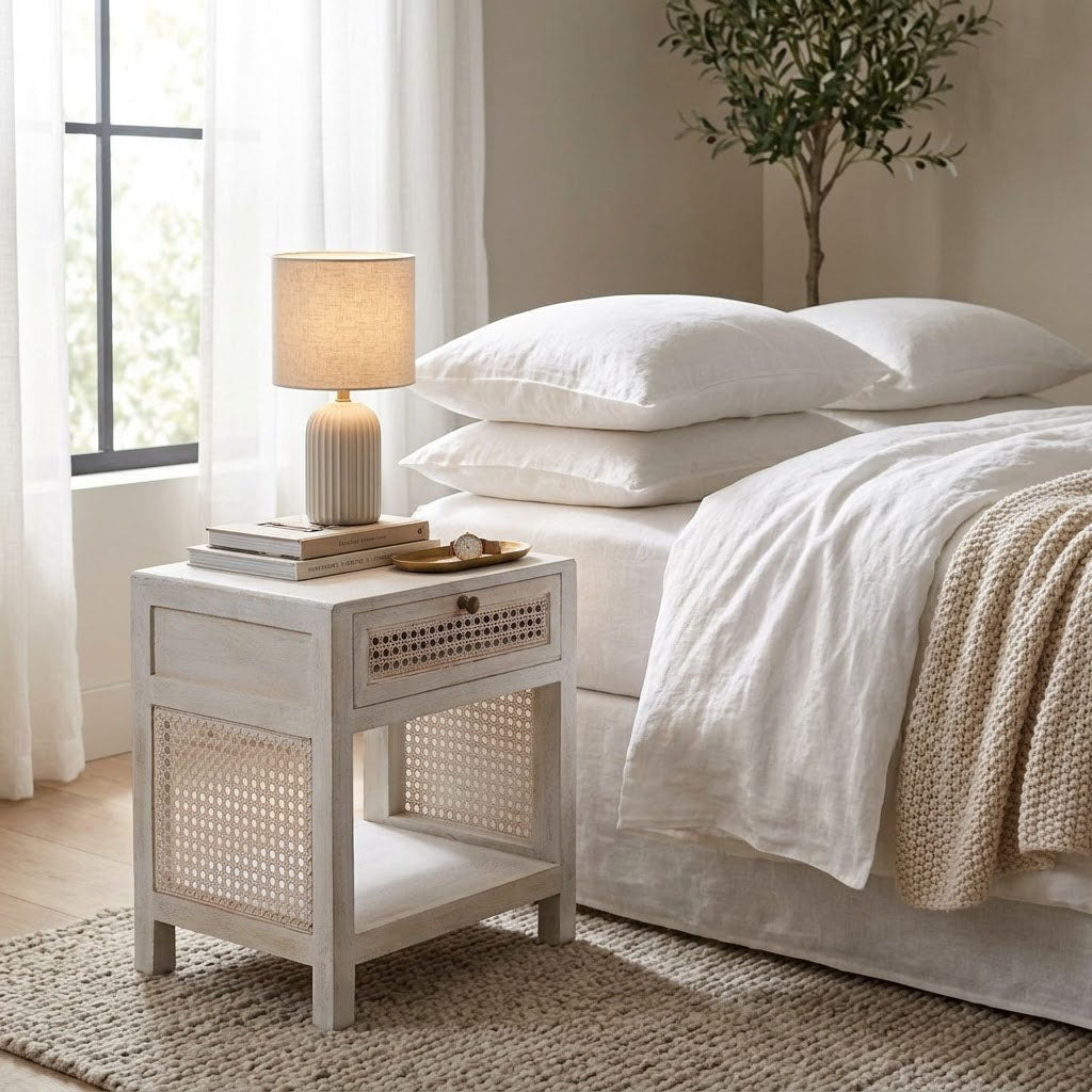Havana Mango Wood End Table - White Wash