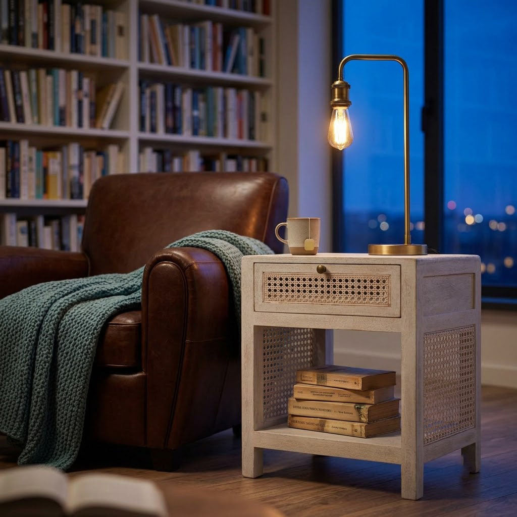 Havana Mango Wood End Table - White Wash