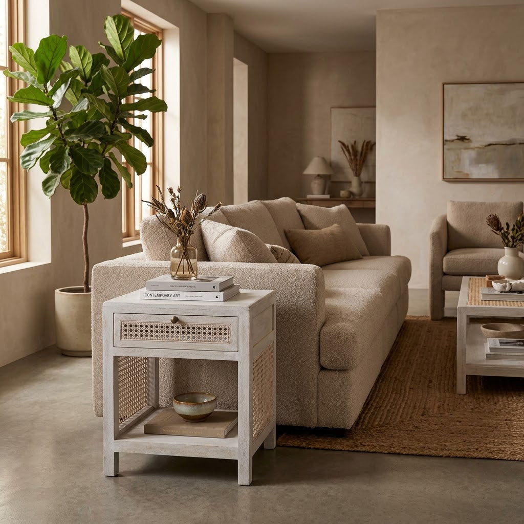 Havana Mango Wood End Table - White Wash