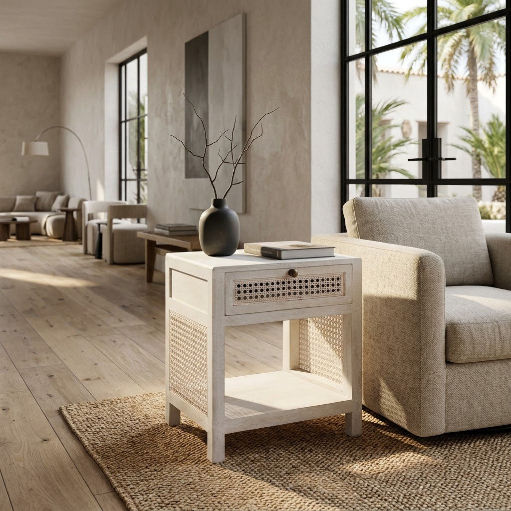 Havana Mango Wood End Table - White Wash