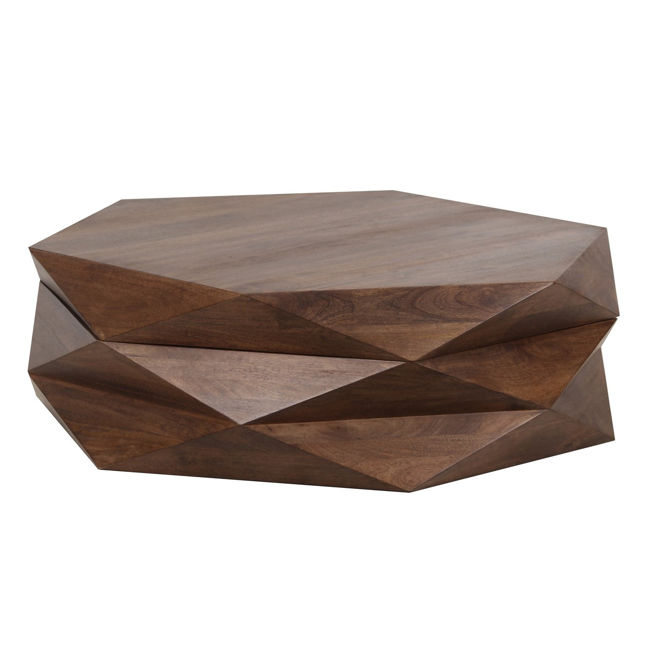 Hexagonal Mango Wood Coffee Table with Storage