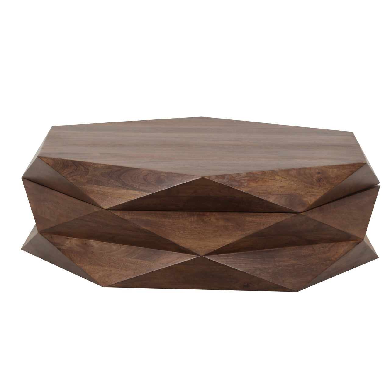 Hexagonal Mango Wood Coffee Table with Storage