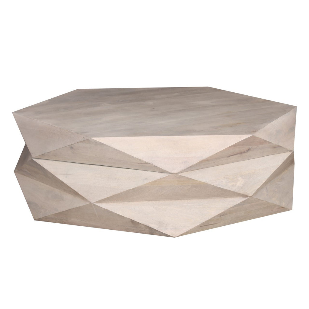 Hexagonal Mango Wood Coffee Table with Storage