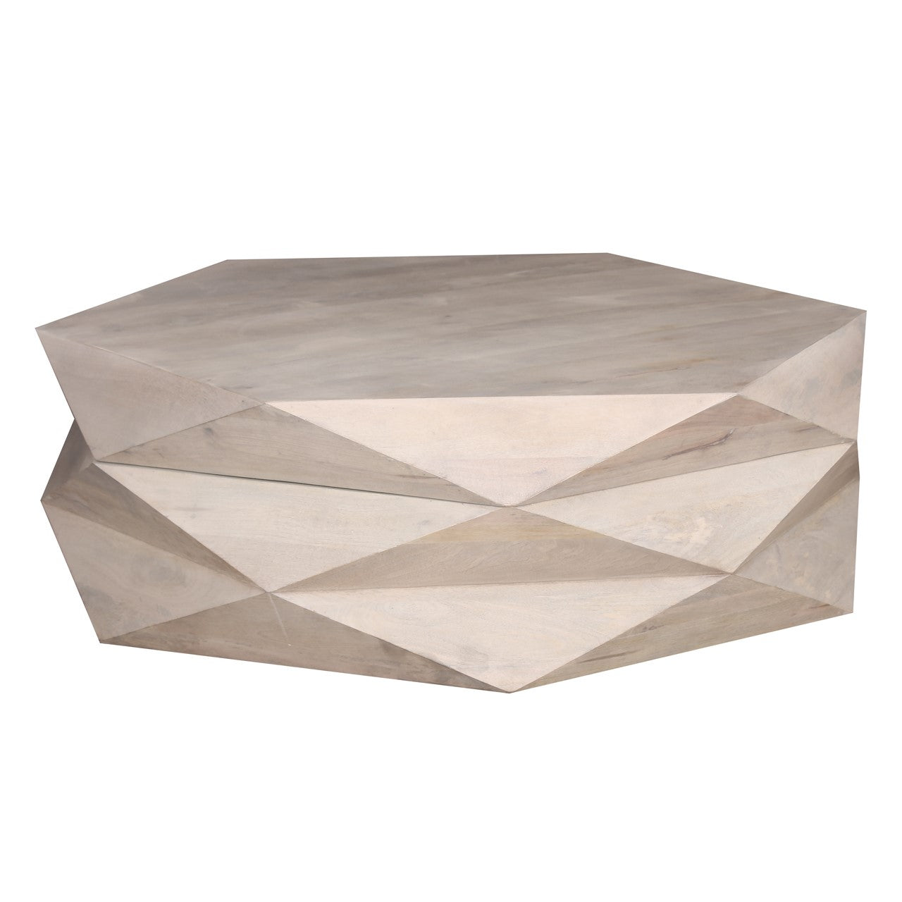 Hexagonal Mango Wood Coffee Table with Storage