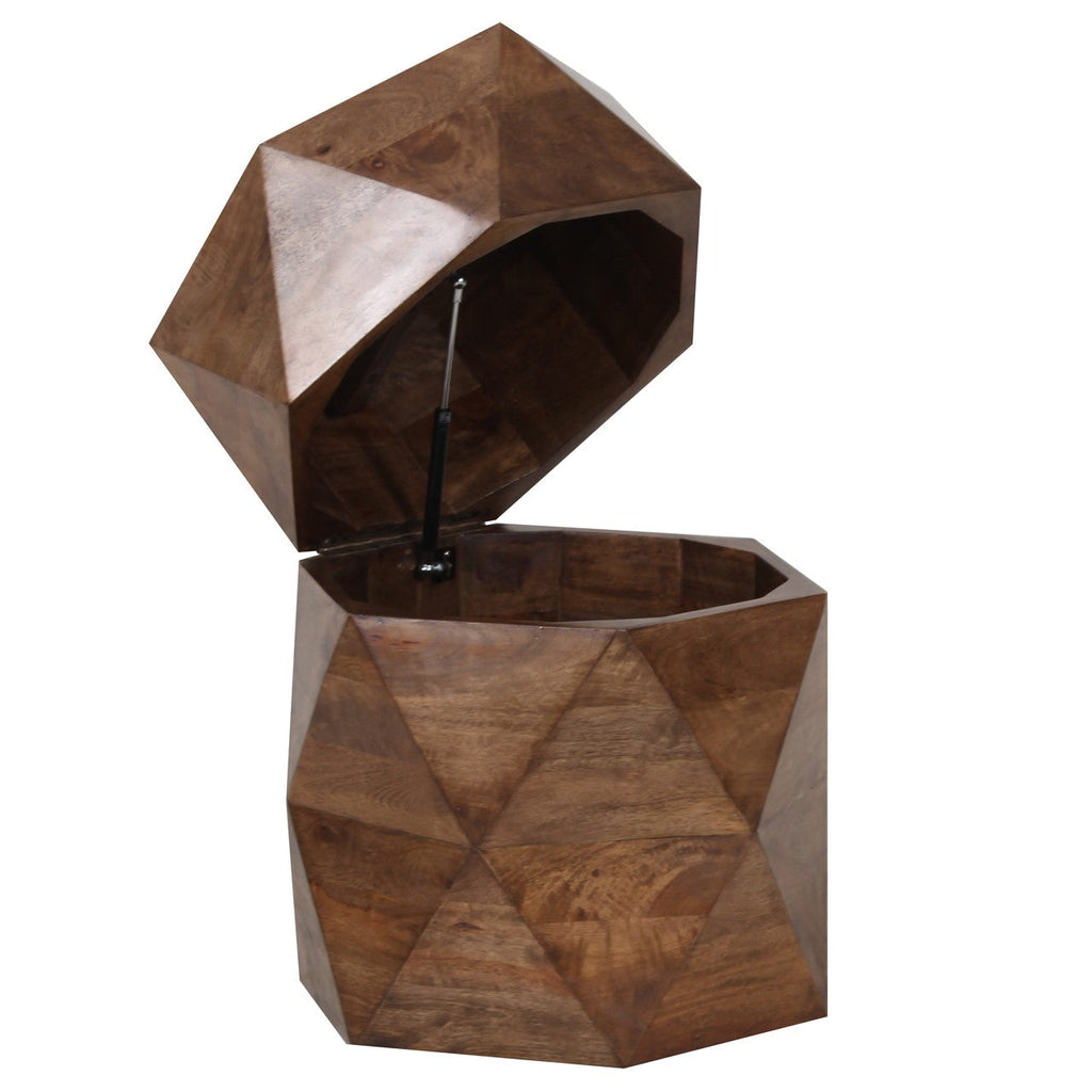 Hexagonal Mango Wood Side Table with Storage