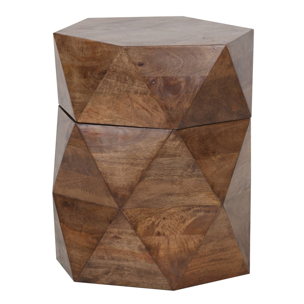 Hexagonal Mango Wood Side Table with Storage