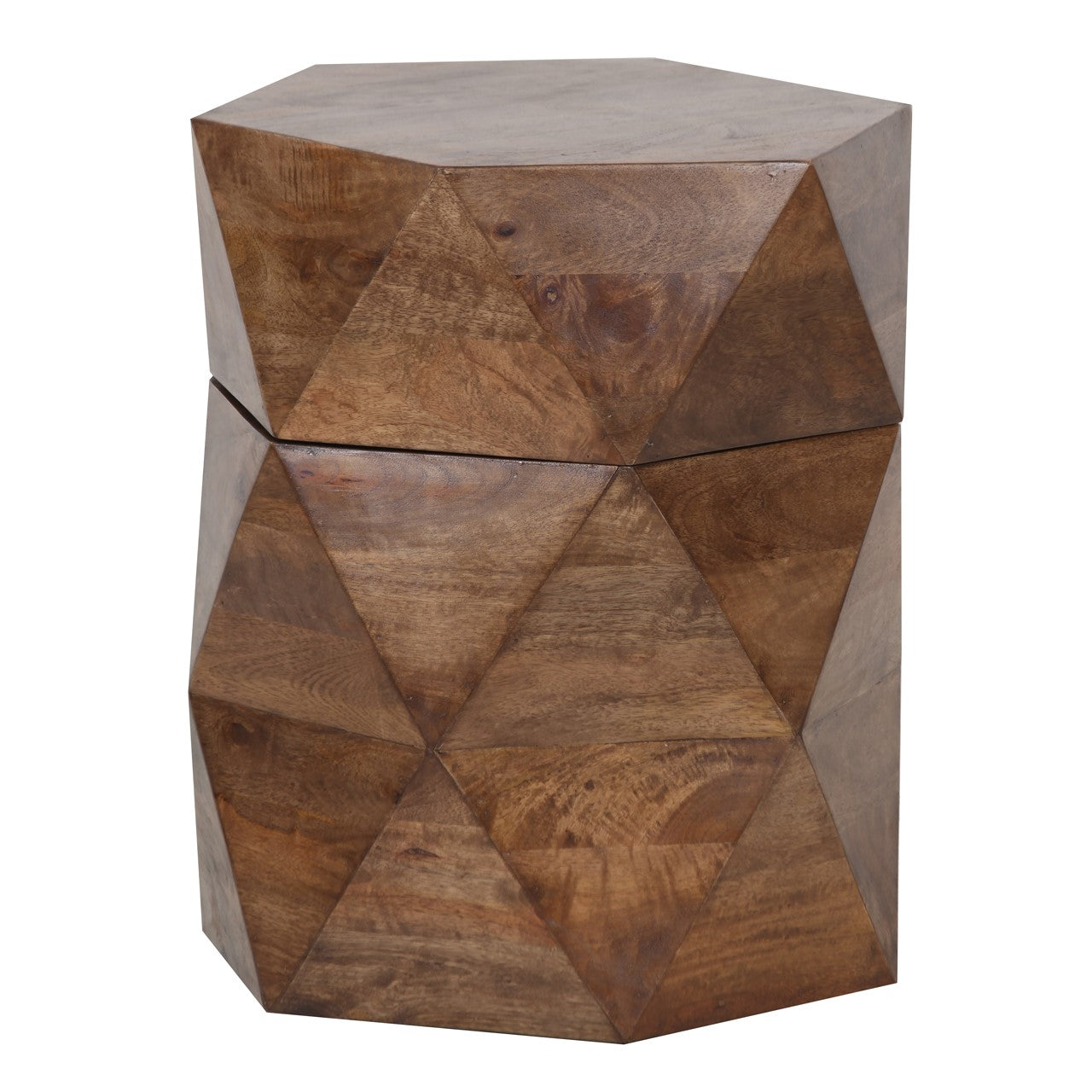 Hexagonal Mango Wood Side Table with Storage