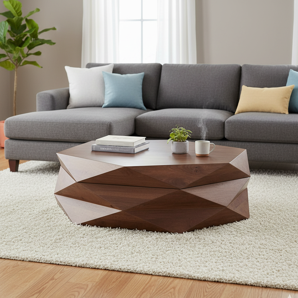 Hexagonal Mango Wood Coffee Table with Storage