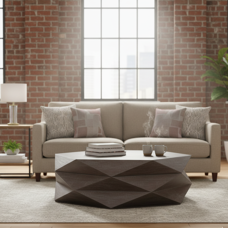 Hexagonal Mango Wood Coffee Table with Storage