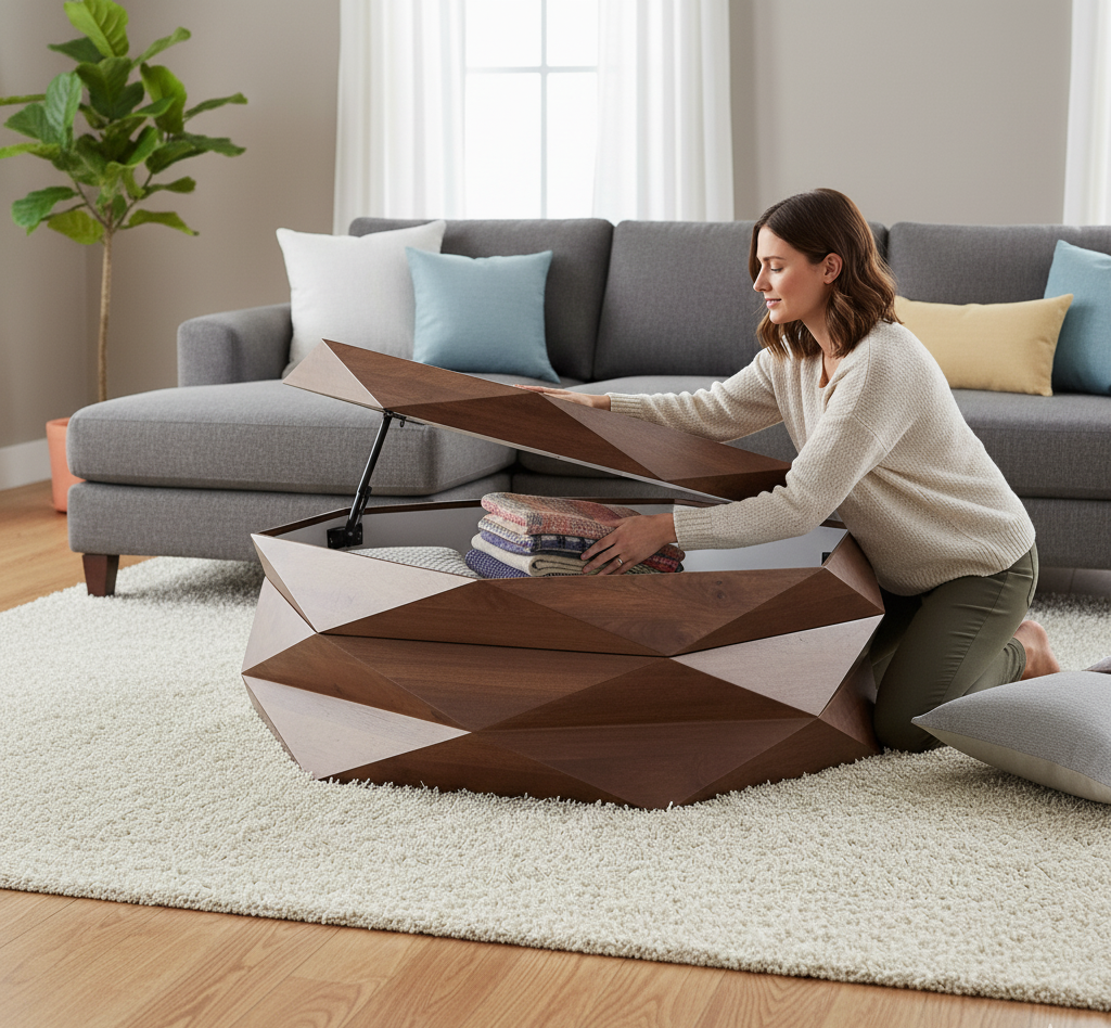 Hexagonal Mango Wood Coffee Table with Storage