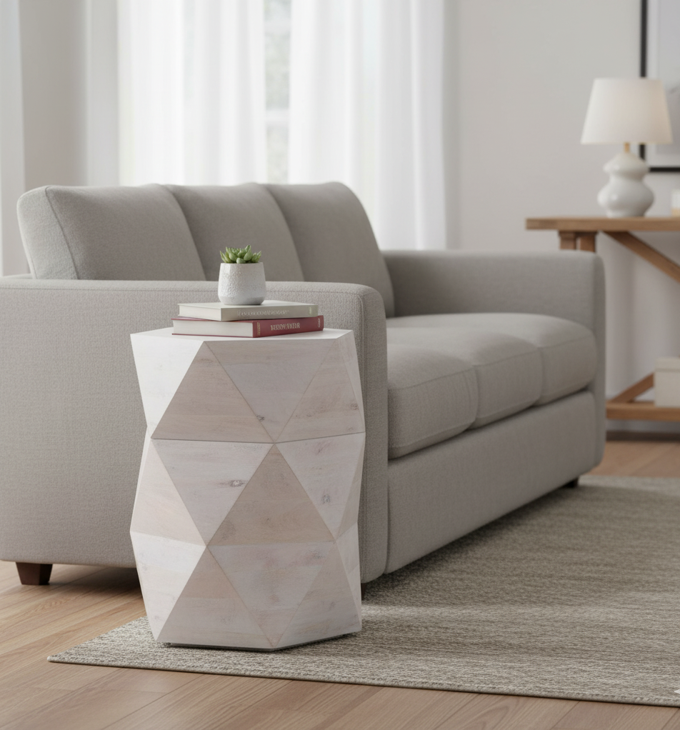Hexagonal Mango Wood Side Table with Storage