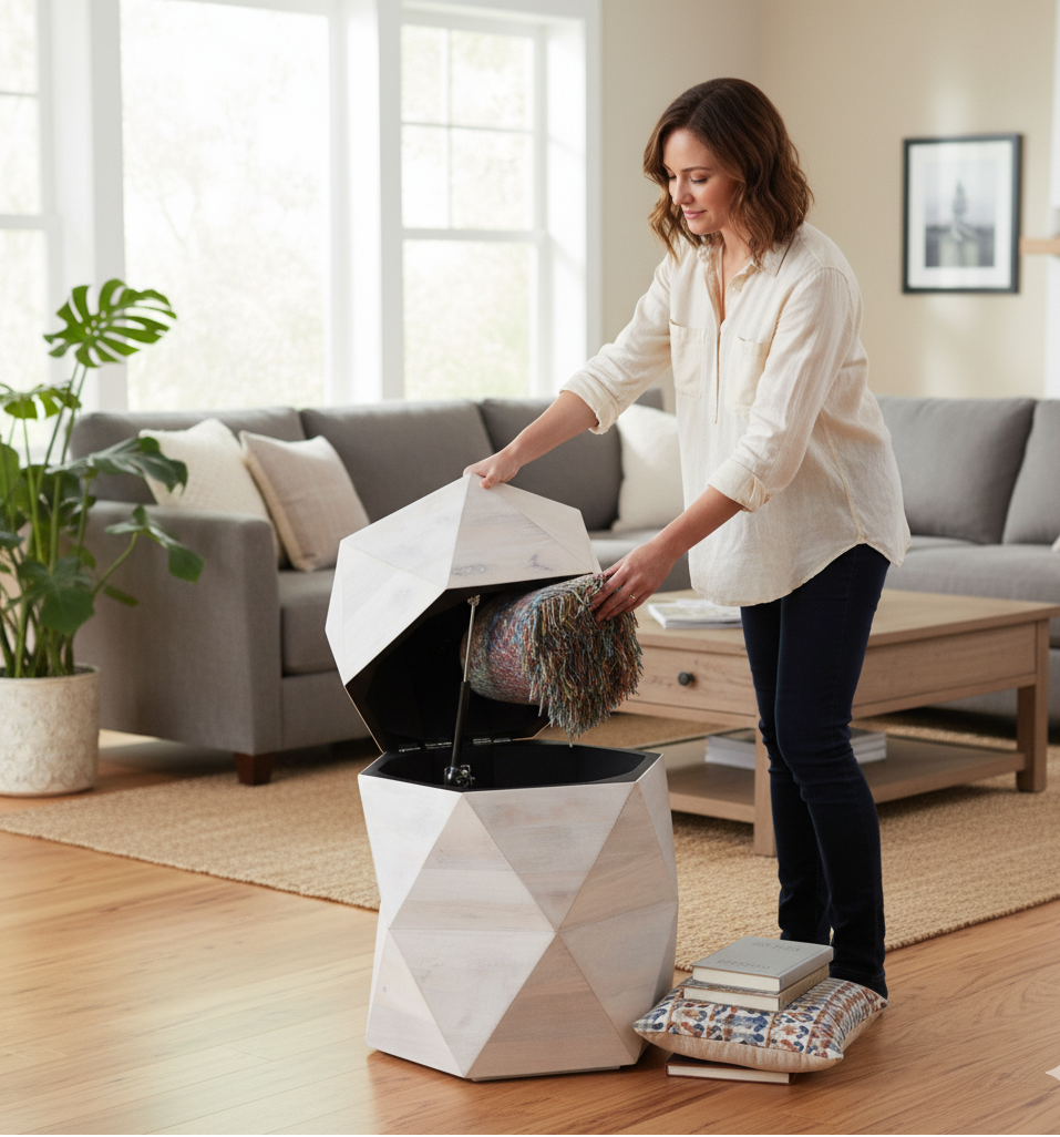 Hexagonal Mango Wood Side Table with Storage