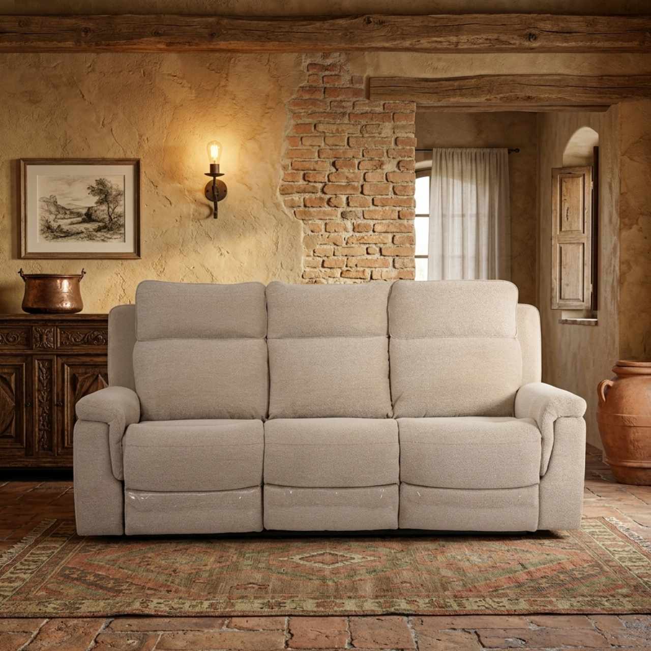 Hudson Fabric Comfort Recliner Sofa - Beige
