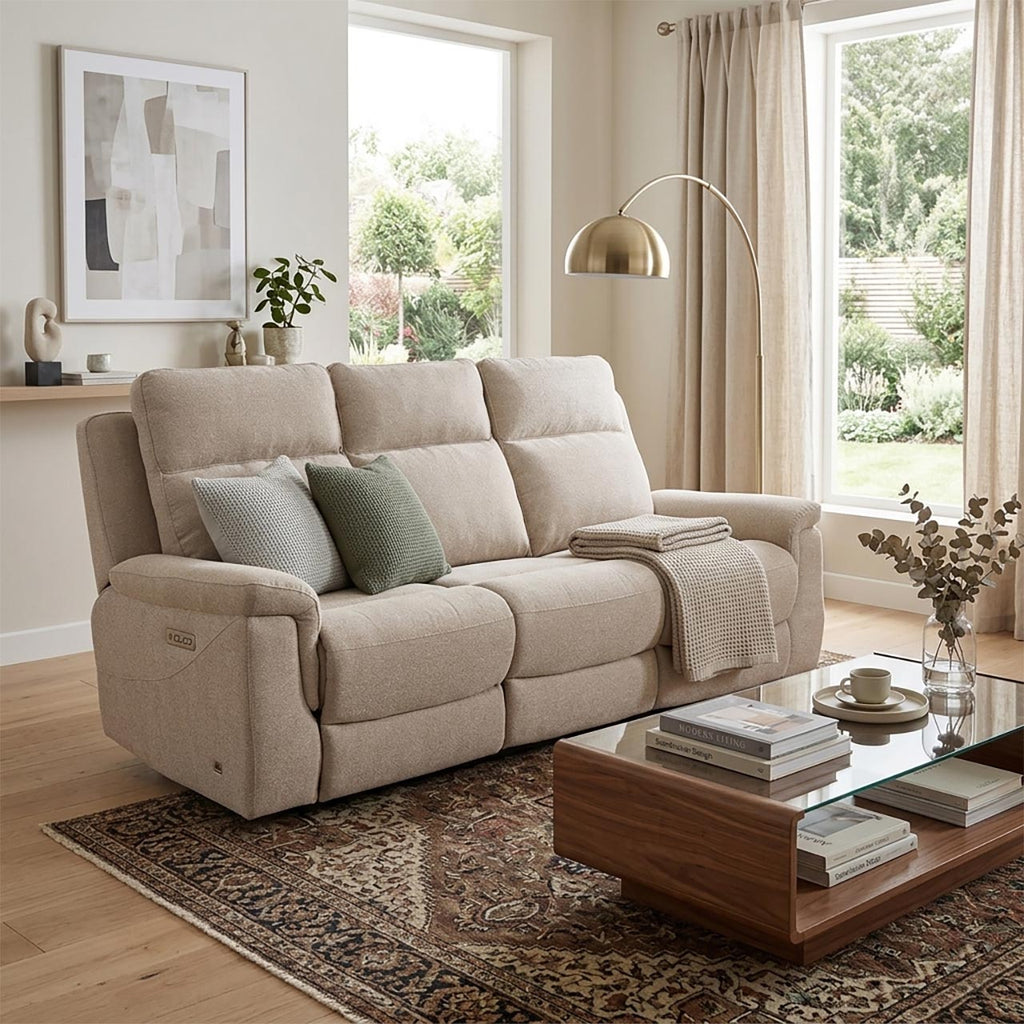 Hudson Fabric Comfort Recliner Sofa - Beige