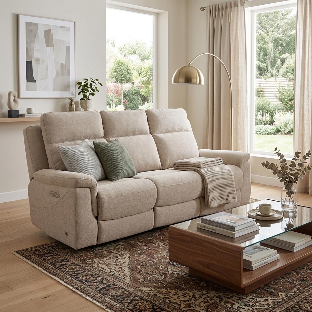 Hudson Fabric Comfort Recliner Sofa - Beige