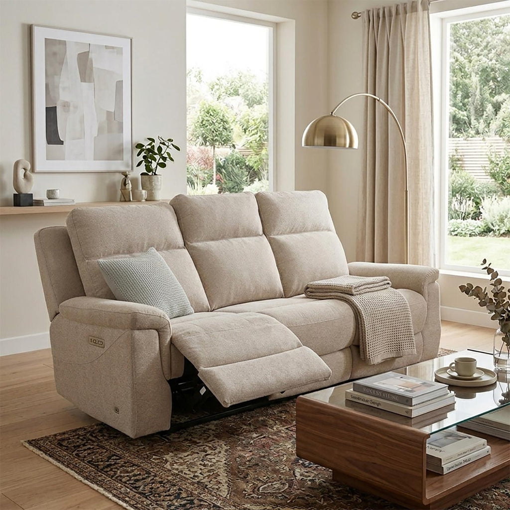 Hudson Fabric Comfort Recliner Sofa - Beige
