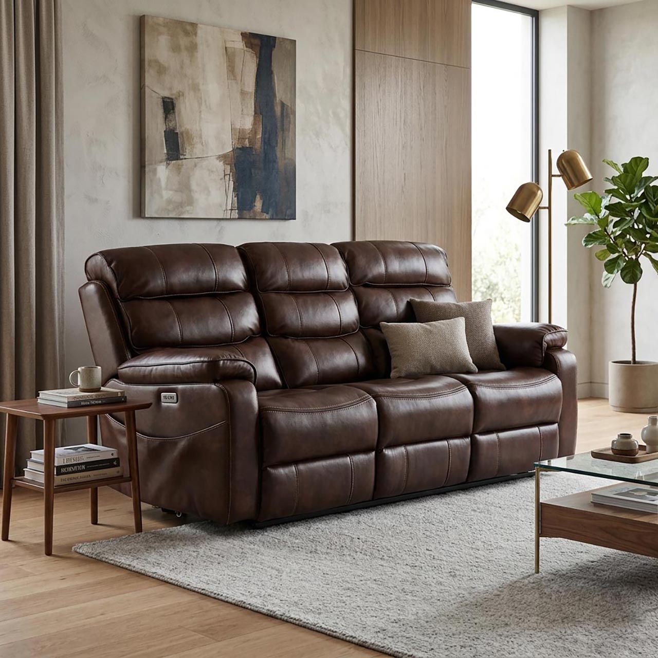 Hudson Fabric Comfort Recliner - Apollo Nappa Brown