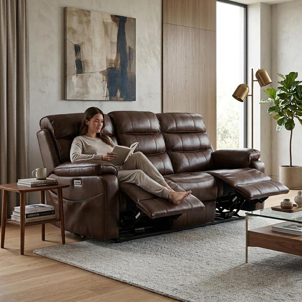 Hudson Fabric Comfort Recliner - Apollo Nappa Brown