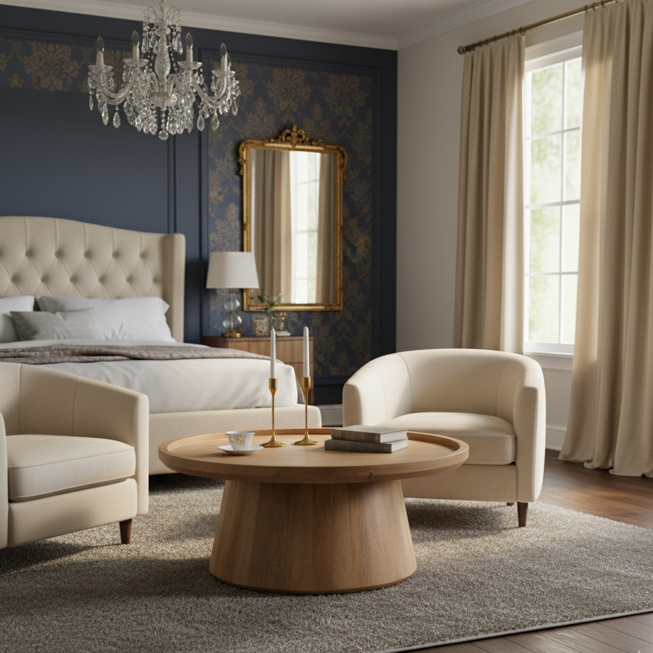 Kira Mango Wood Round Tray Top Coffee Table