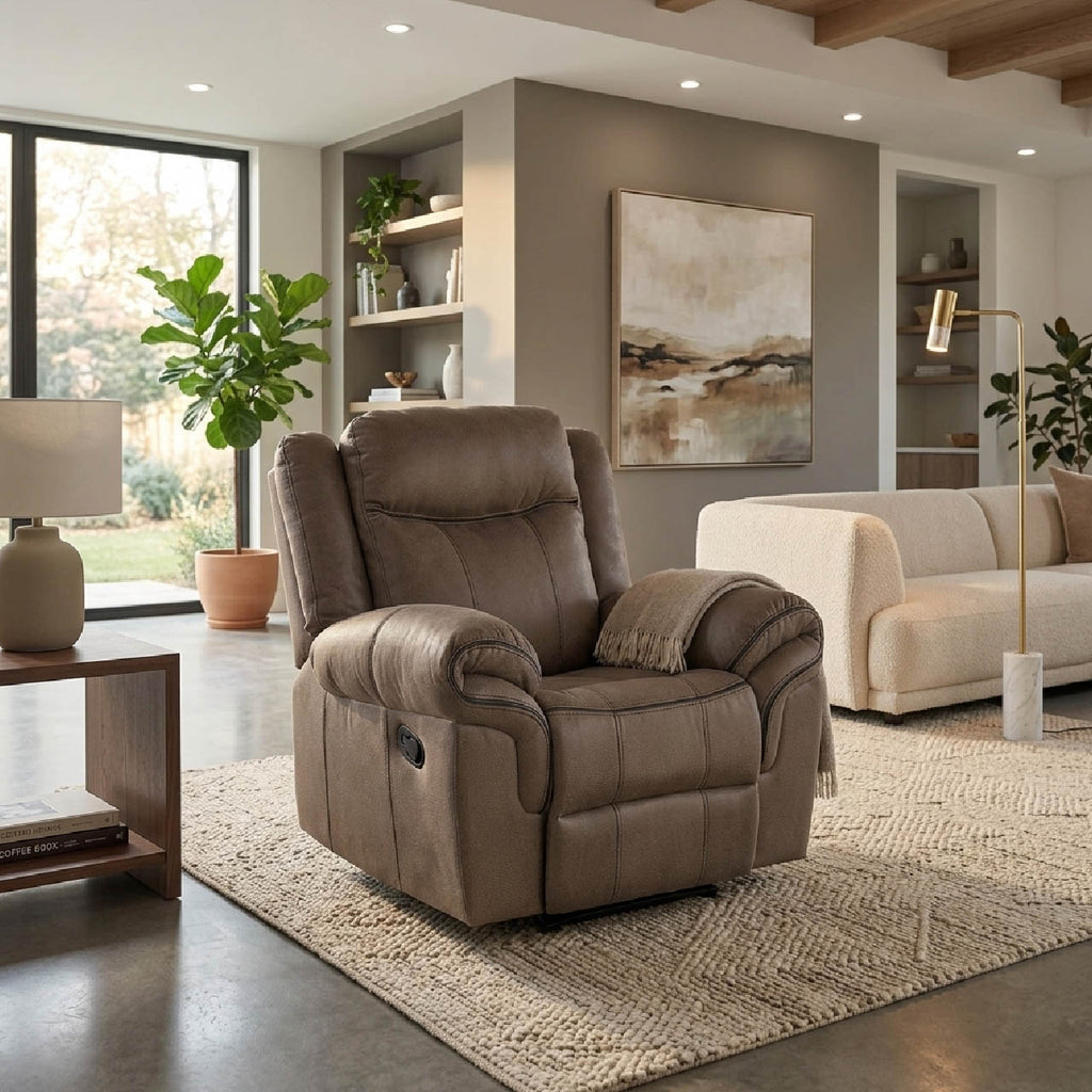 Lisboa Fabric Recliner and Rocking Arm Chair - Brown
