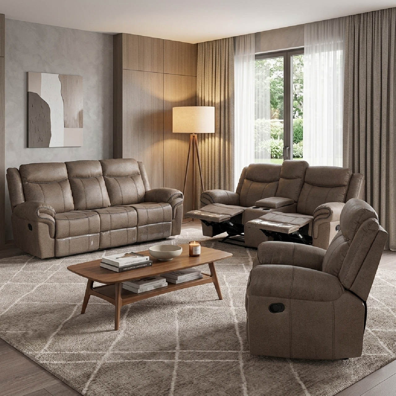 Lisboa Fabric Recliner and Rocking Arm Chair - Brown