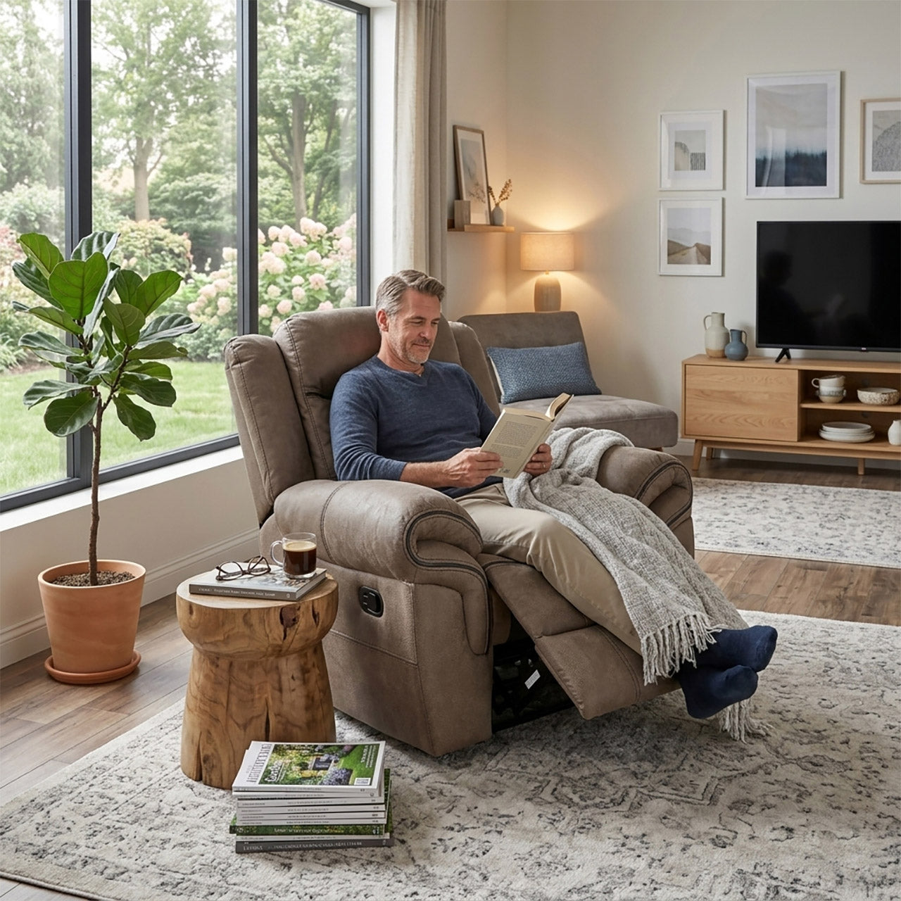 Lisboa Fabric Recliner and Rocking Arm Chair - Brown