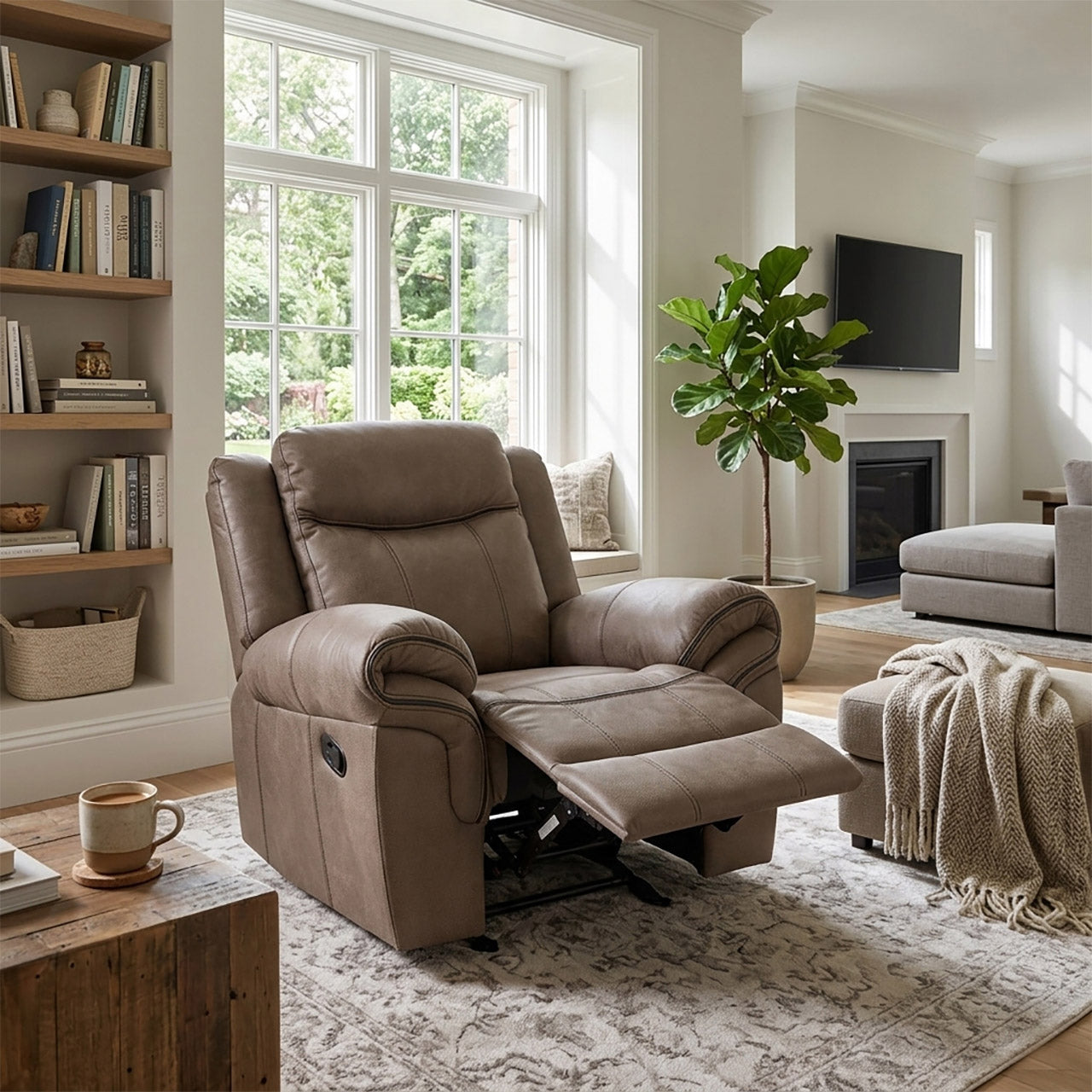 Lisboa Fabric Recliner and Rocking Arm Chair - Brown