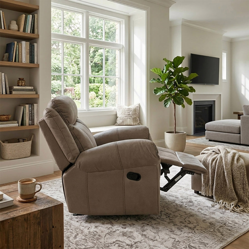 Lisboa Fabric Recliner and Rocking Arm Chair - Brown