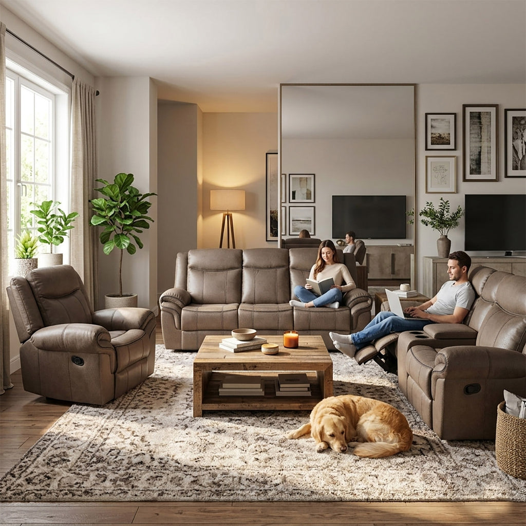 Lisboa Fabric Recliner and Rocking Arm Chair - Brown