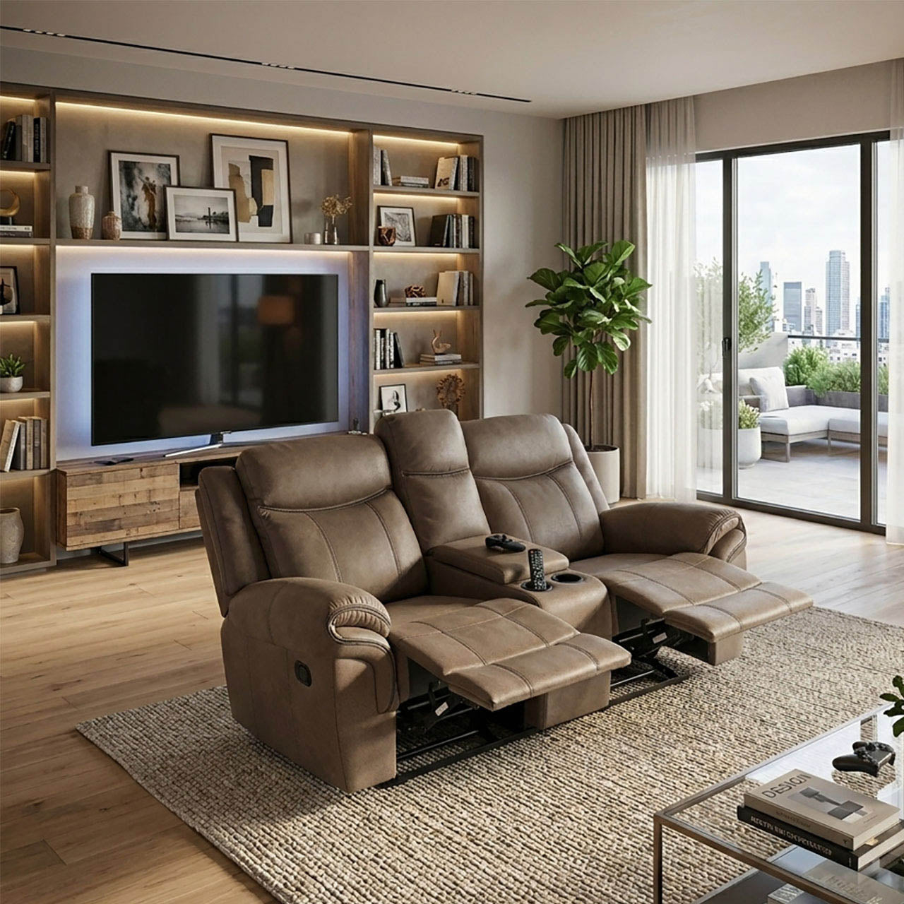 Lisboa Fabric Recliner and Rocking Loveseat - Brown