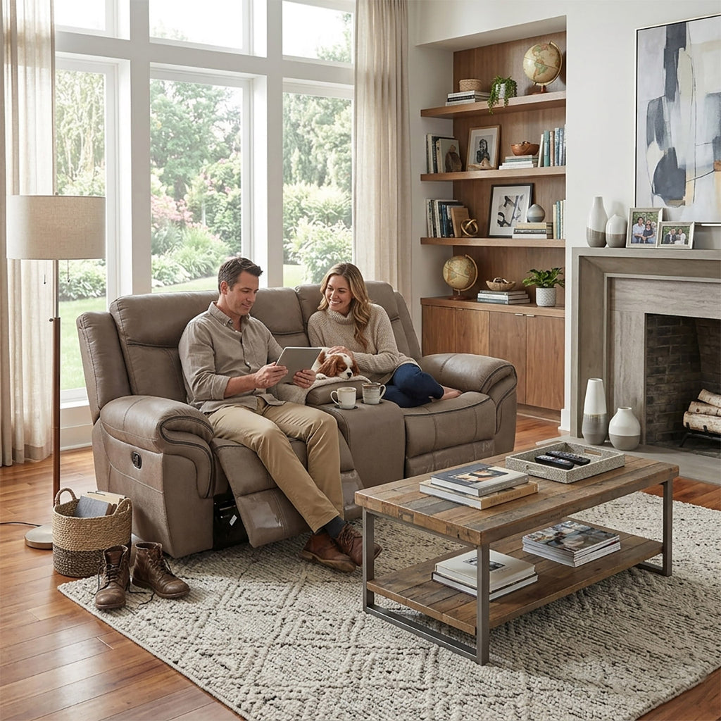 Lisboa Fabric Recliner and Rocking Loveseat - Brown