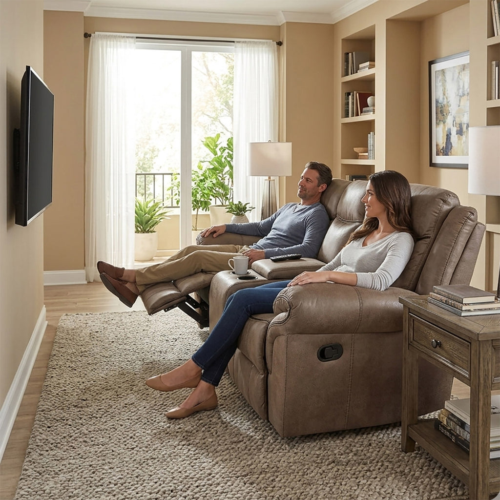 Lisboa Fabric Recliner and Rocking Loveseat - Brown