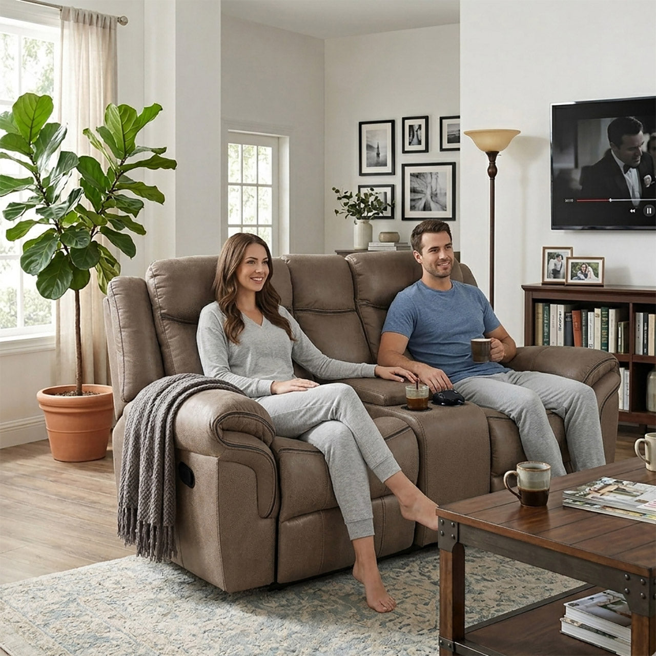 Lisboa Fabric Recliner and Rocking Loveseat - Brown