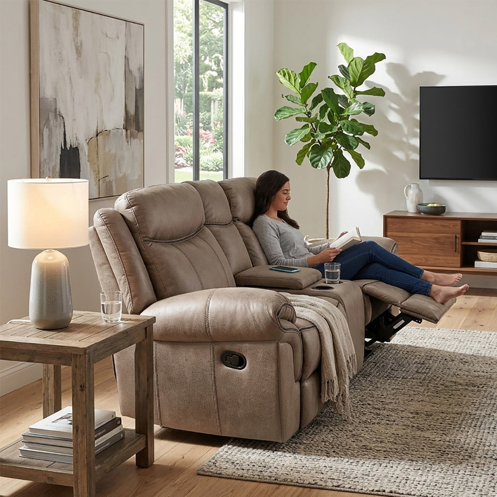 Lisboa Fabric Recliner and Rocking Loveseat - Brown