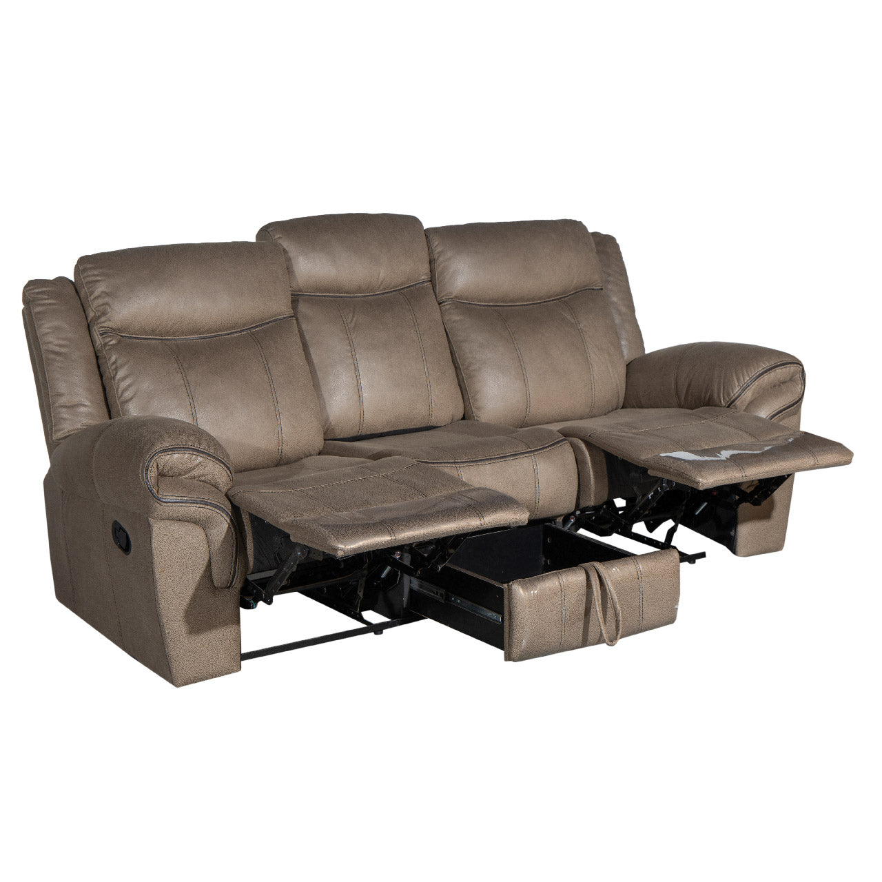 Lisboa Fabric Recliner and Rocking Sofa - Brown