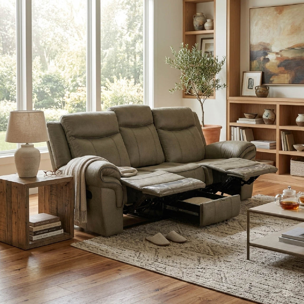 Lisboa Fabric Recliner and Rocking Sofa - Brown