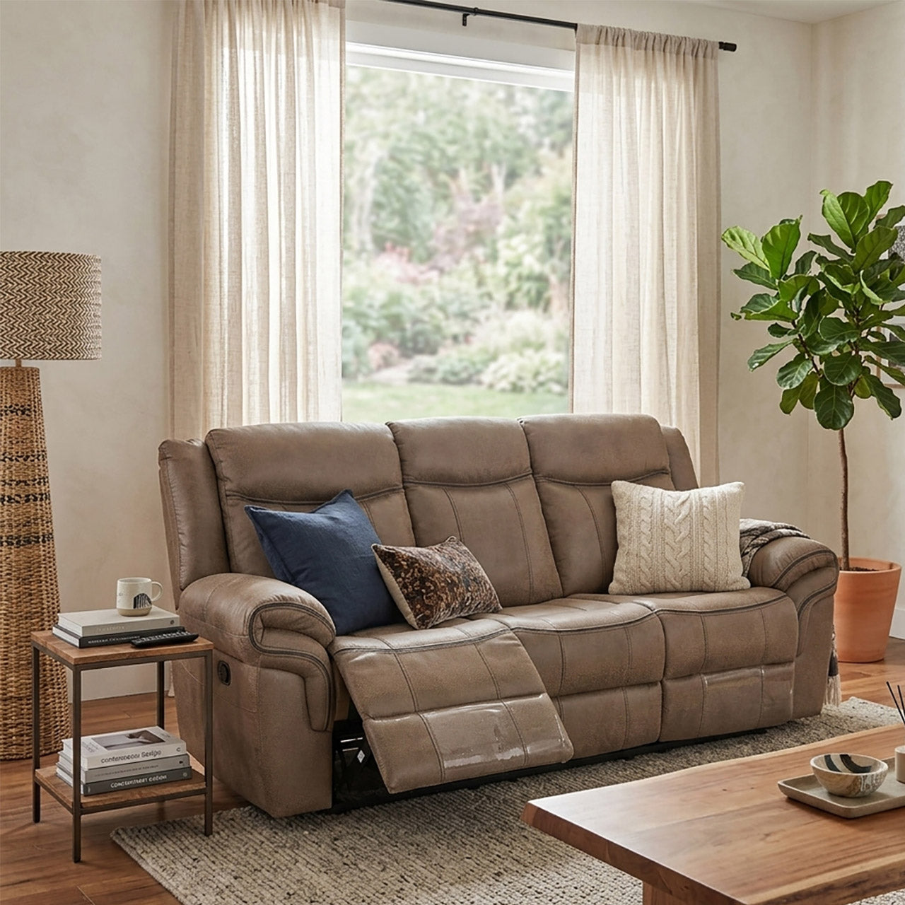 Lisboa Fabric Recliner and Rocking Sofa - Brown