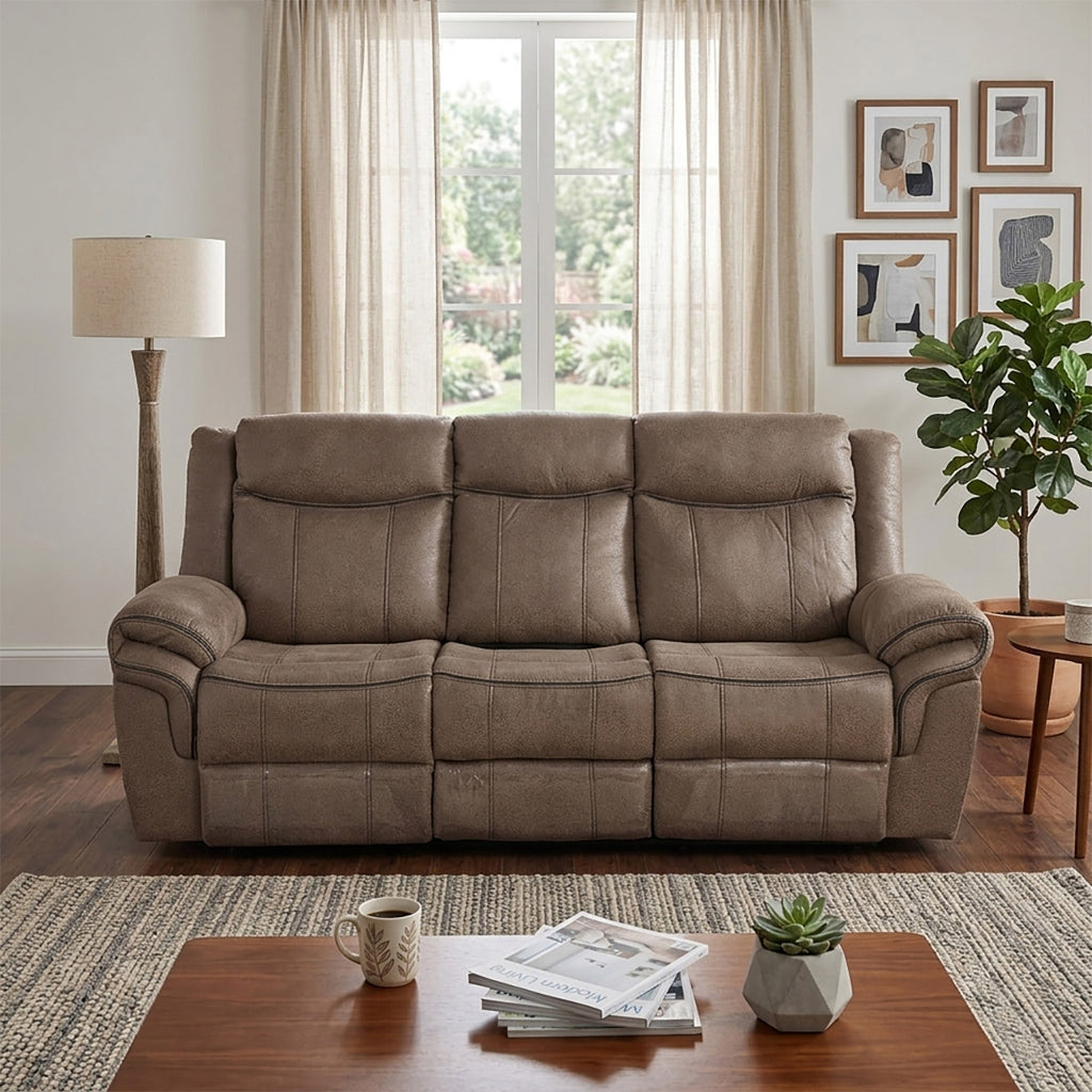Lisboa Fabric Recliner and Rocking Sofa - Brown