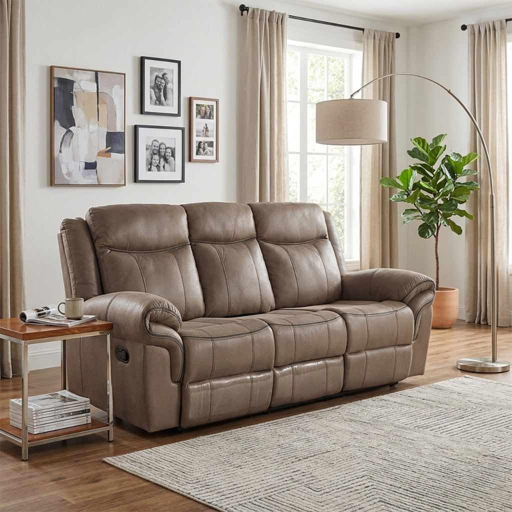 Lisboa Fabric Recliner and Rocking Sofa - Brown
