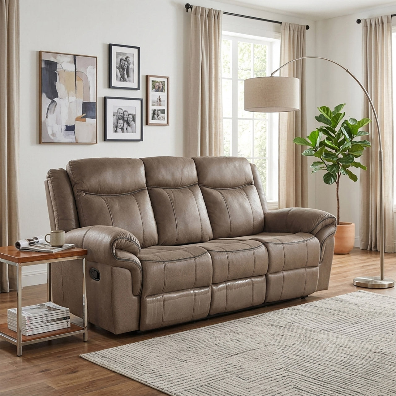 Lisboa Fabric Recliner and Rocking Sofa - Brown