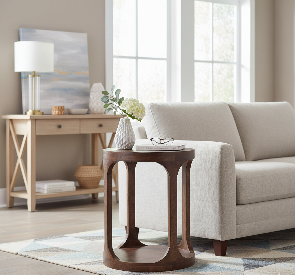 Lumber Mango Wood Round Side Table