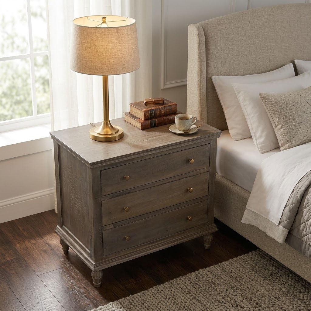 Maison Mango Wood 3 Drawer Night Stand Salvage