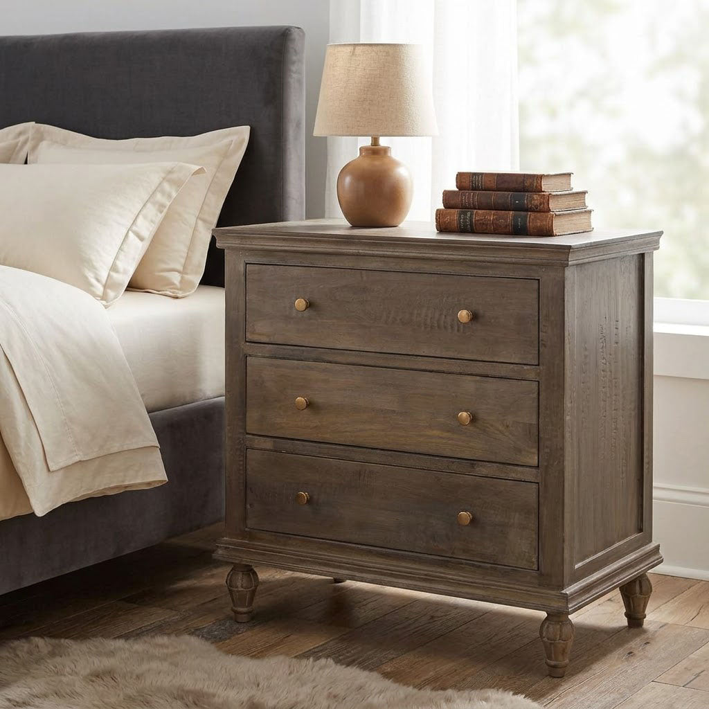 Maison Mango Wood 3 Drawer Night Stand Salvage