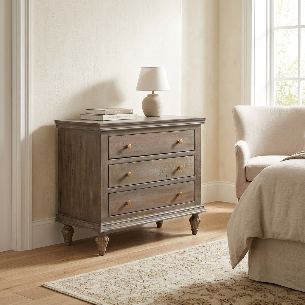 Maison Mango Wood 3 Drawer Night Stand Salvage