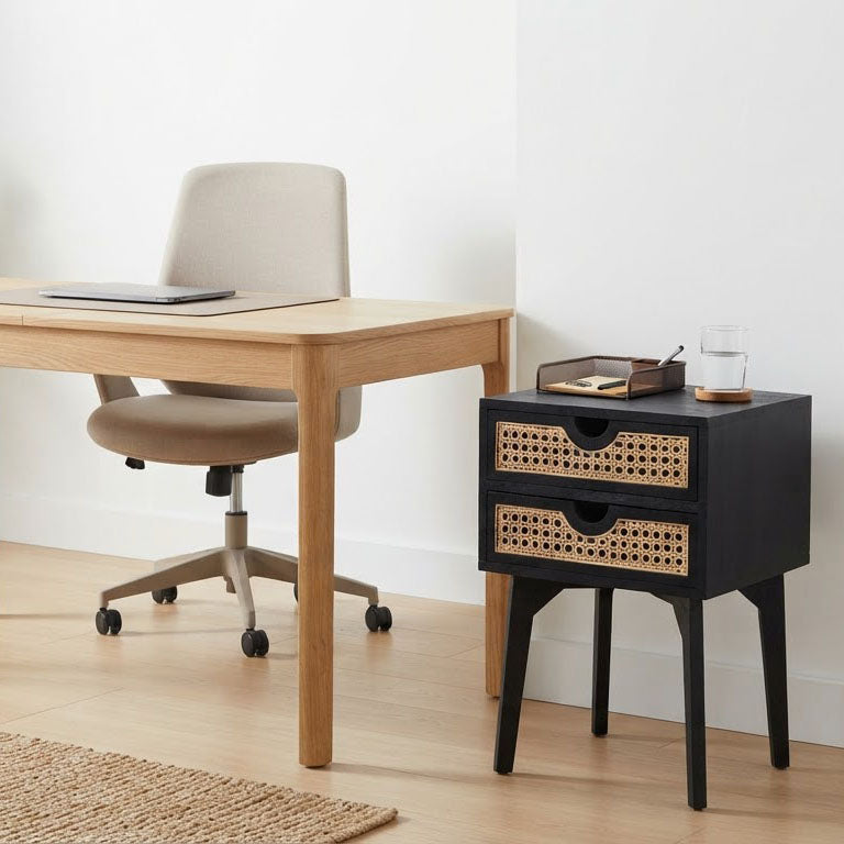 Rabat Mango Wood Rattan 2 Drawer Bedside Table